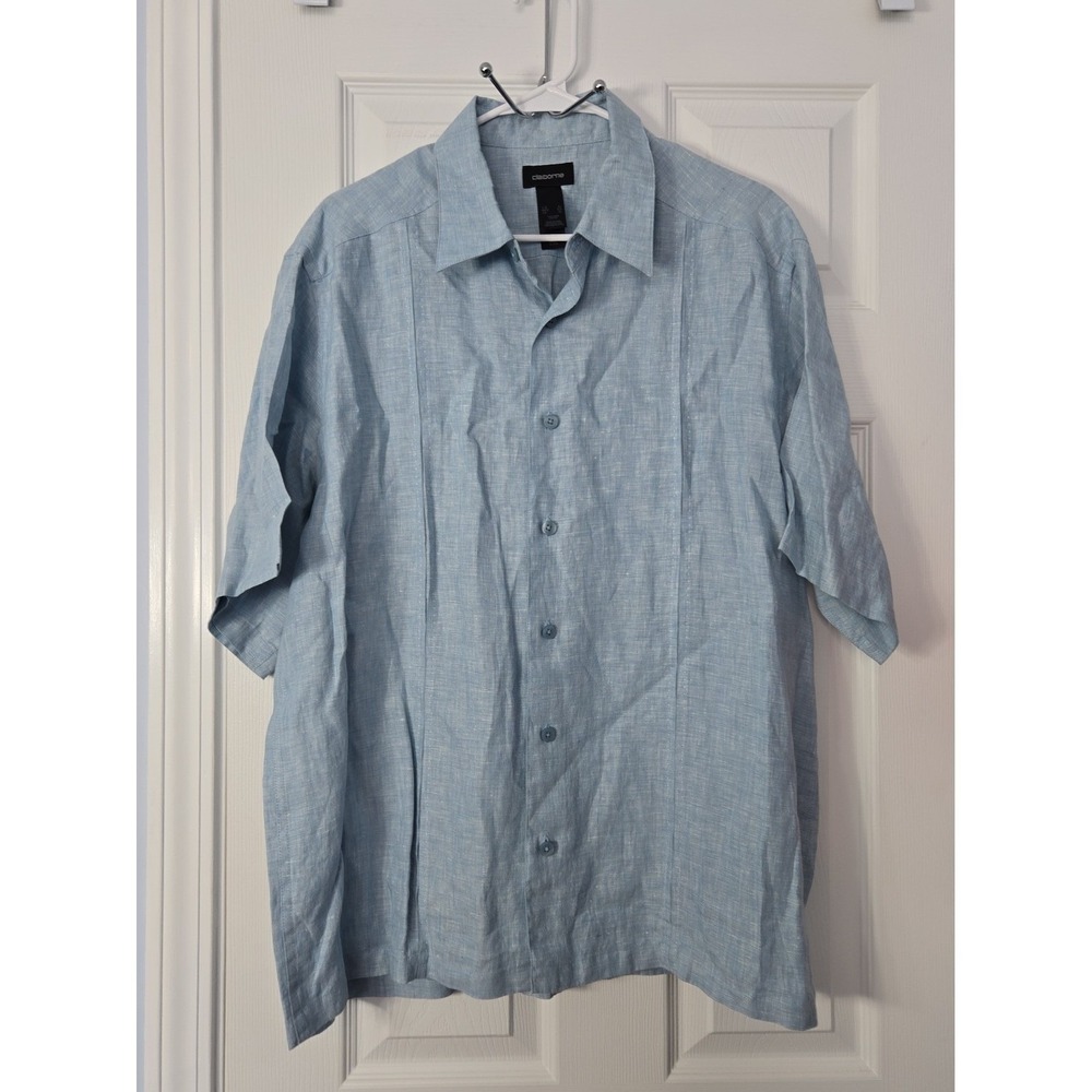 Claiborne Mens 100% Linen Short Sleeve Button Down Shirt Size XL Sky Blue